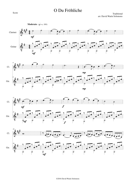 O Du Fröhliche (O Sanctissima) with variations for clarinet and guitar (arr. David Warin Solomons)