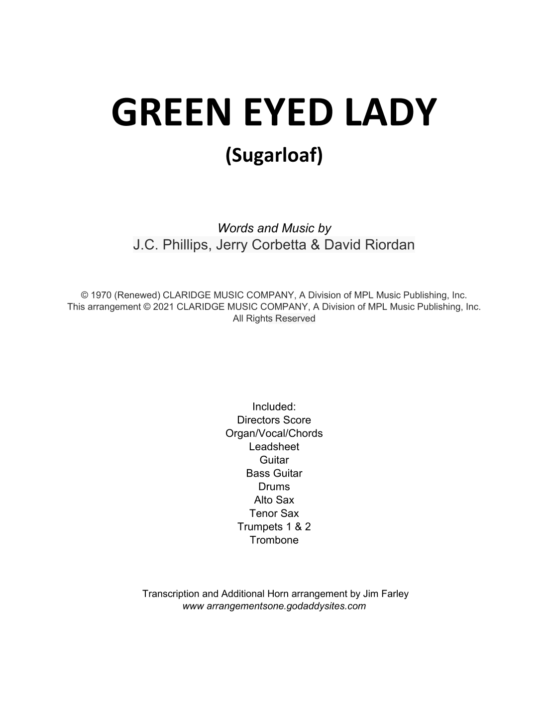 Green-eyed Lady (arr. Jim Farley)