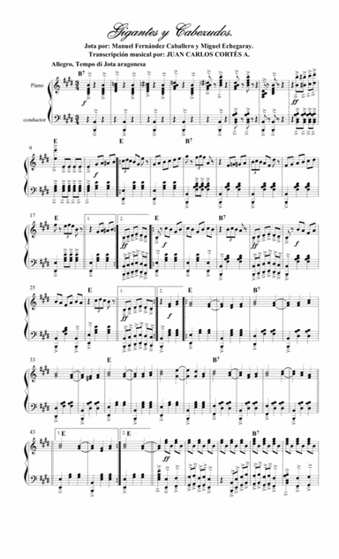 Jota de Gigantes y Cabezudos por: Manuel Fernández Caballero y Miguel Echegaray y Eizaguirre. (arr. Juan Carlos Cortés A.)