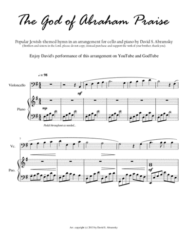 The God of Abraham Praise (arr. for cello and piano) (arr. David S. Abramsky)