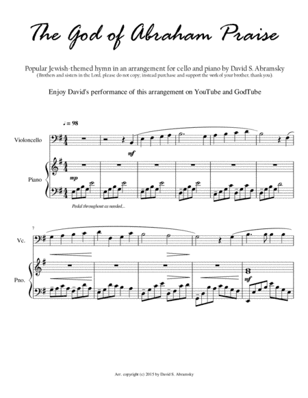 The God of Abraham Praise (arr. for cello and piano) (arr. David S. Abramsky)