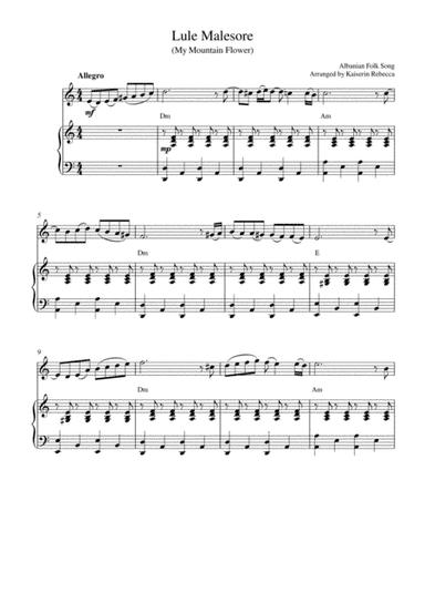Lule Malesore (My Mountain Flower) (violin solo and piano accompaniment) (arr. Kaiserin Rebecca)