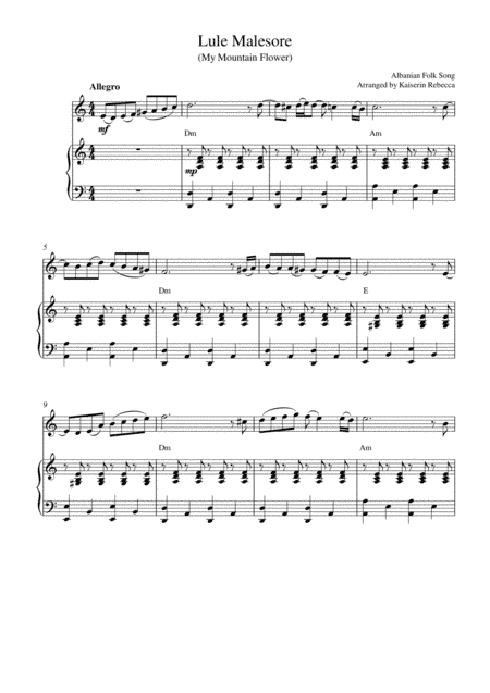 Lule Malesore (My Mountain Flower) (violin solo and piano accompaniment) (arr. Kaiserin Rebecca)