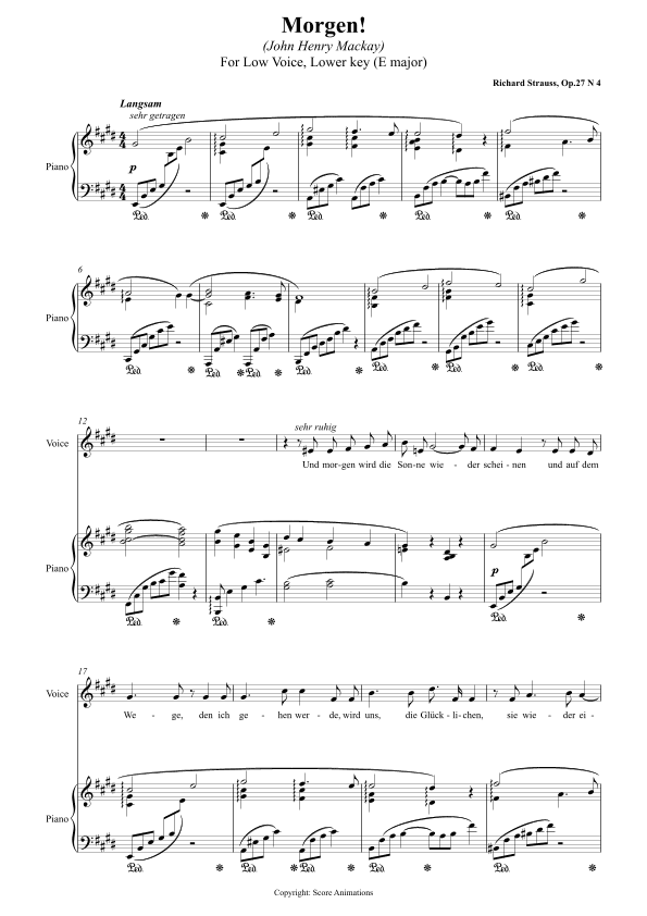 Morgen! Op 27 N4 in E major (Lower key) (arr. Score Animations)