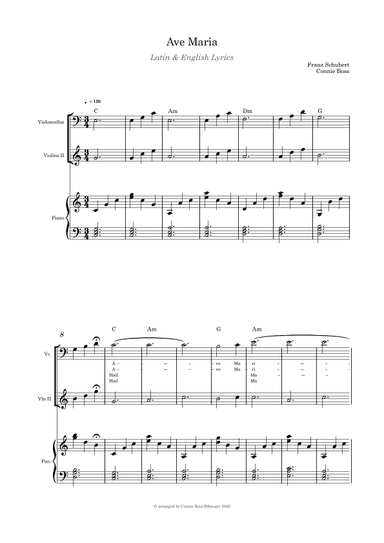 Ave Maria - Violin and Cello duet with piano (arr. Connie Boss)