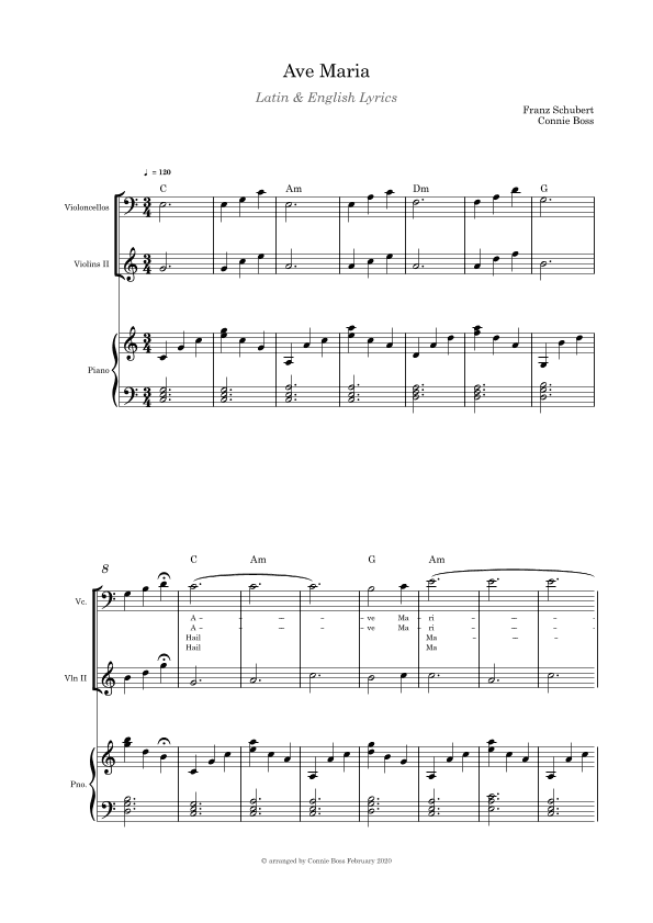 Ave Maria - Violin and Cello duet with piano (arr. Connie Boss)