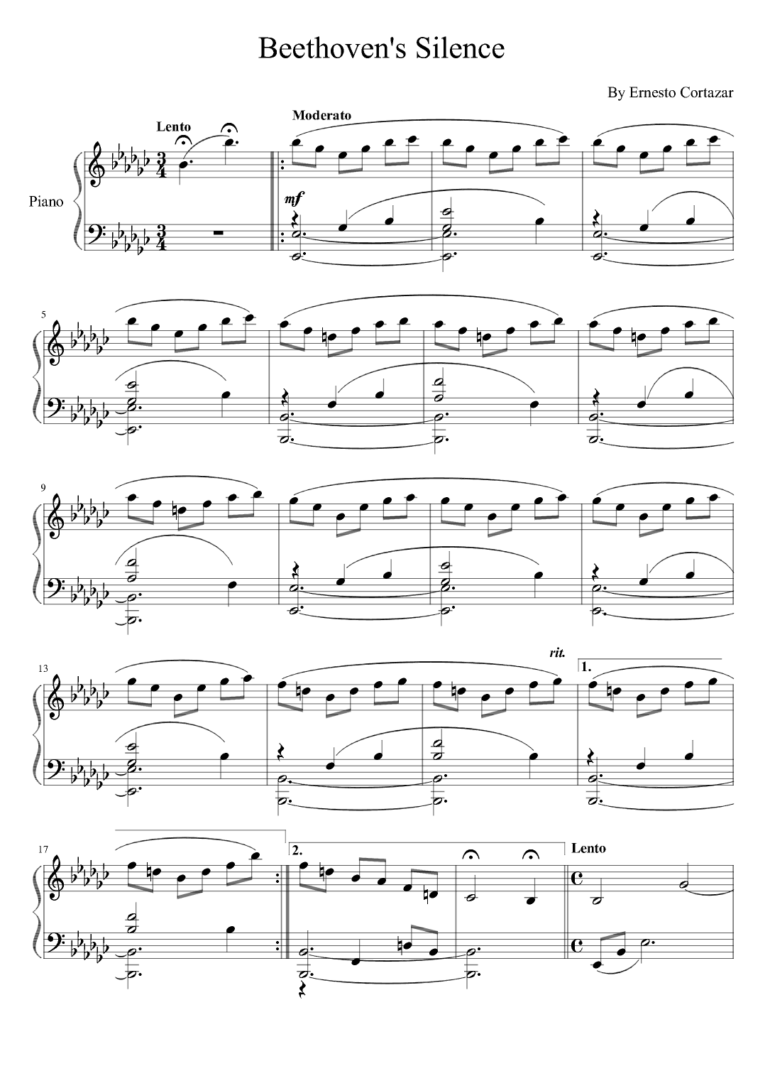 Beethoven's Silence-For Piano Solo-Ernesto Cortazar (arr. poon)