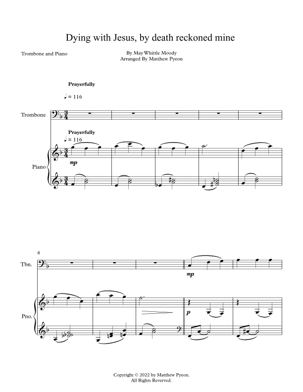 Dying with Jesus, by death reckoned mine (arr. Matthew pyeon)