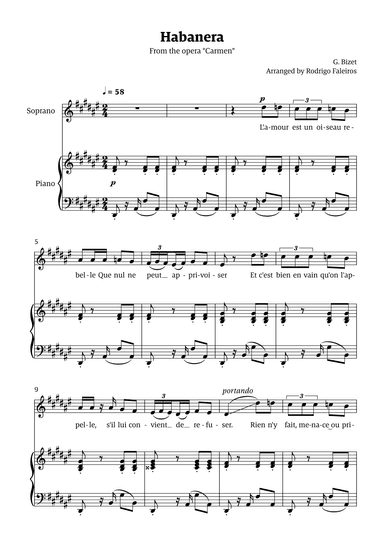 Habanera (for soprano - D# minor/ Eb major) (arr. Rodrigo Faleiros)