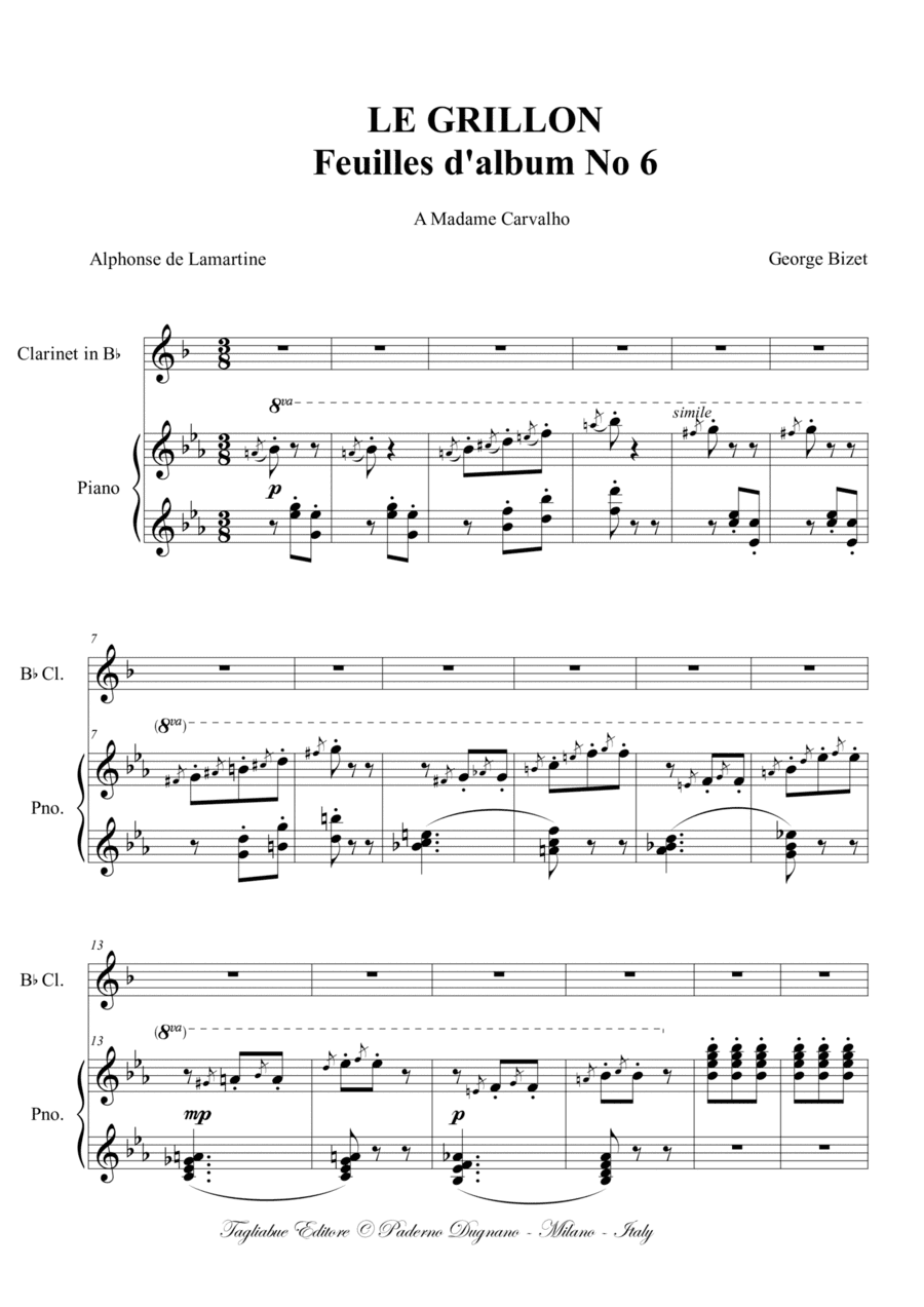 LE GRILLON - G. Bizet - For Instr. in Bb and Piano (arr. Renato Tagliabue)