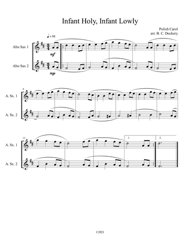 Infant Holy, Infant Lowly (Alto Sax Duet) (arr. B. C. Dockery)