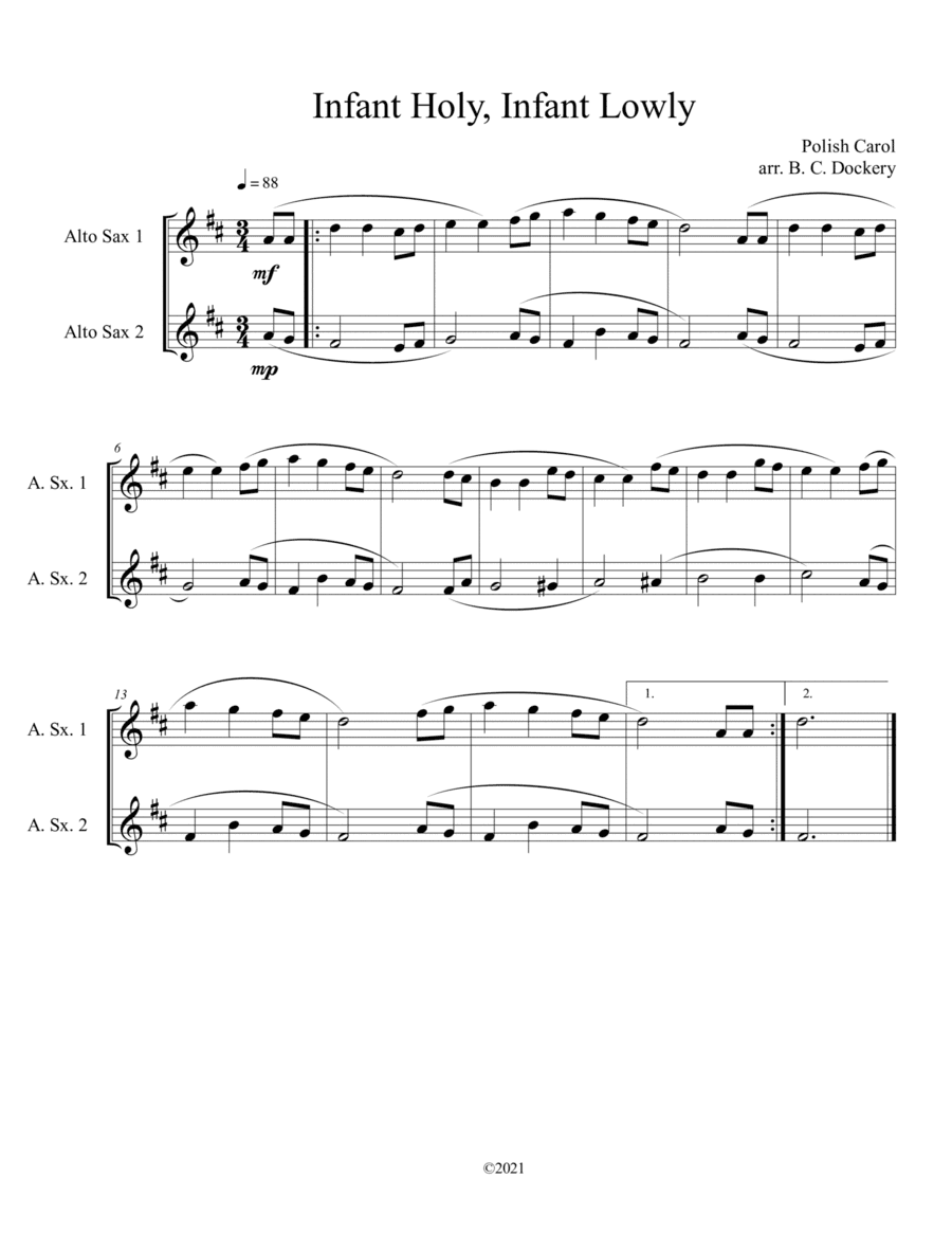 Infant Holy, Infant Lowly (Alto Sax Duet) (arr. B. C. Dockery)