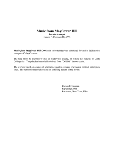 Carson Cooman: Music from Mayflower Hill for solo trumpet