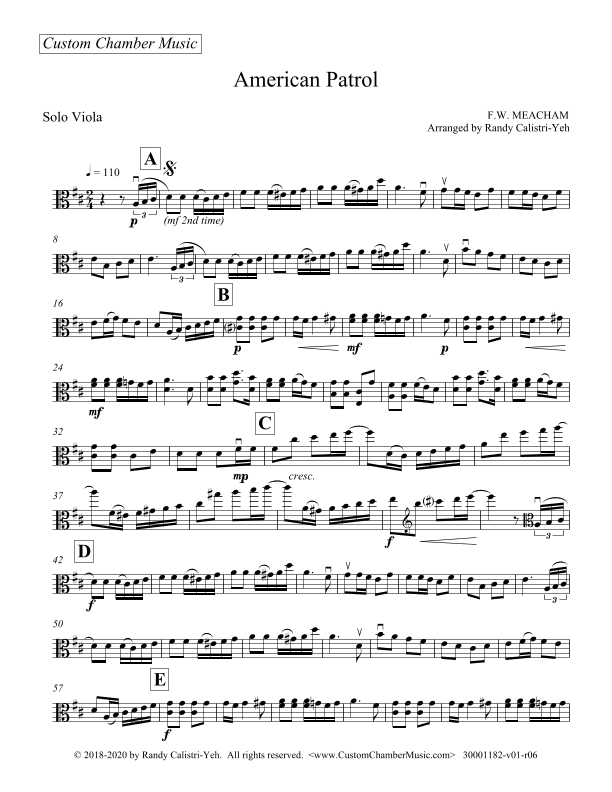American Patrol (solo viola) (arr. Randy Calistri-Yeh)
