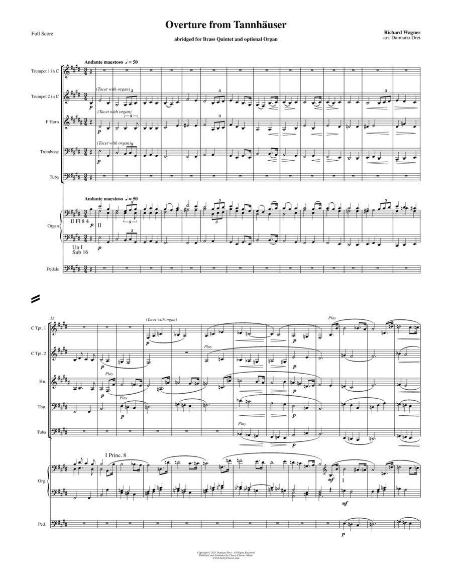 Overture from the opera Tannhauser for Brass Quintet and Organ (opt.) (arr. Damiano Drei)