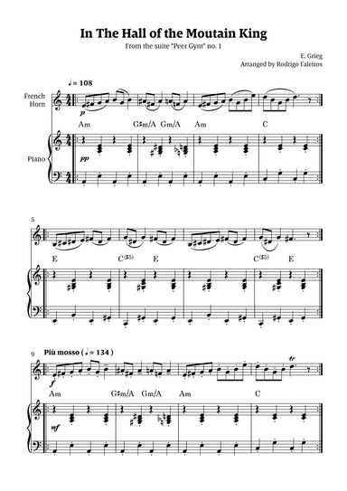 In the Hall of the Mountain King (for french horn solo w/ piano accompaniment) (arr. Rodrigo Faleiros)