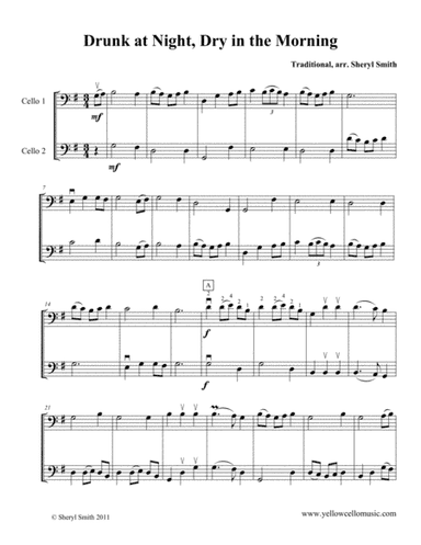 Drunk at Night, Dry in the Morning, a traditional Celtic song arranged for two cellos (cello duet) (arr. Yellow Cello Music)