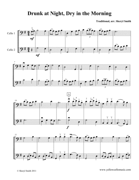 Drunk at Night, Dry in the Morning, a traditional Celtic song arranged for two cellos (cello duet) (arr. Yellow Cello Music)