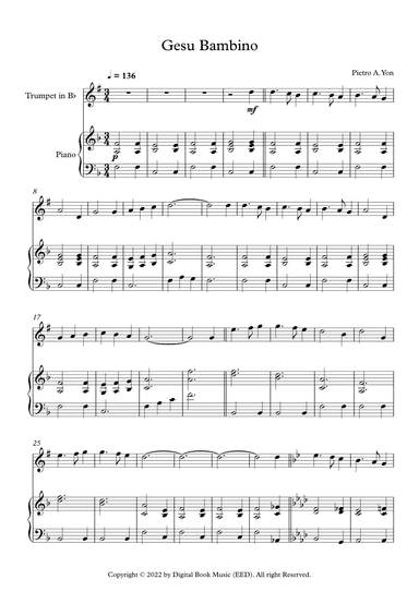 Gesu Bambino (The Infant Jesus) - Pietro A. Yon (Trumpet + Piano) (arr. Digital Book Music)