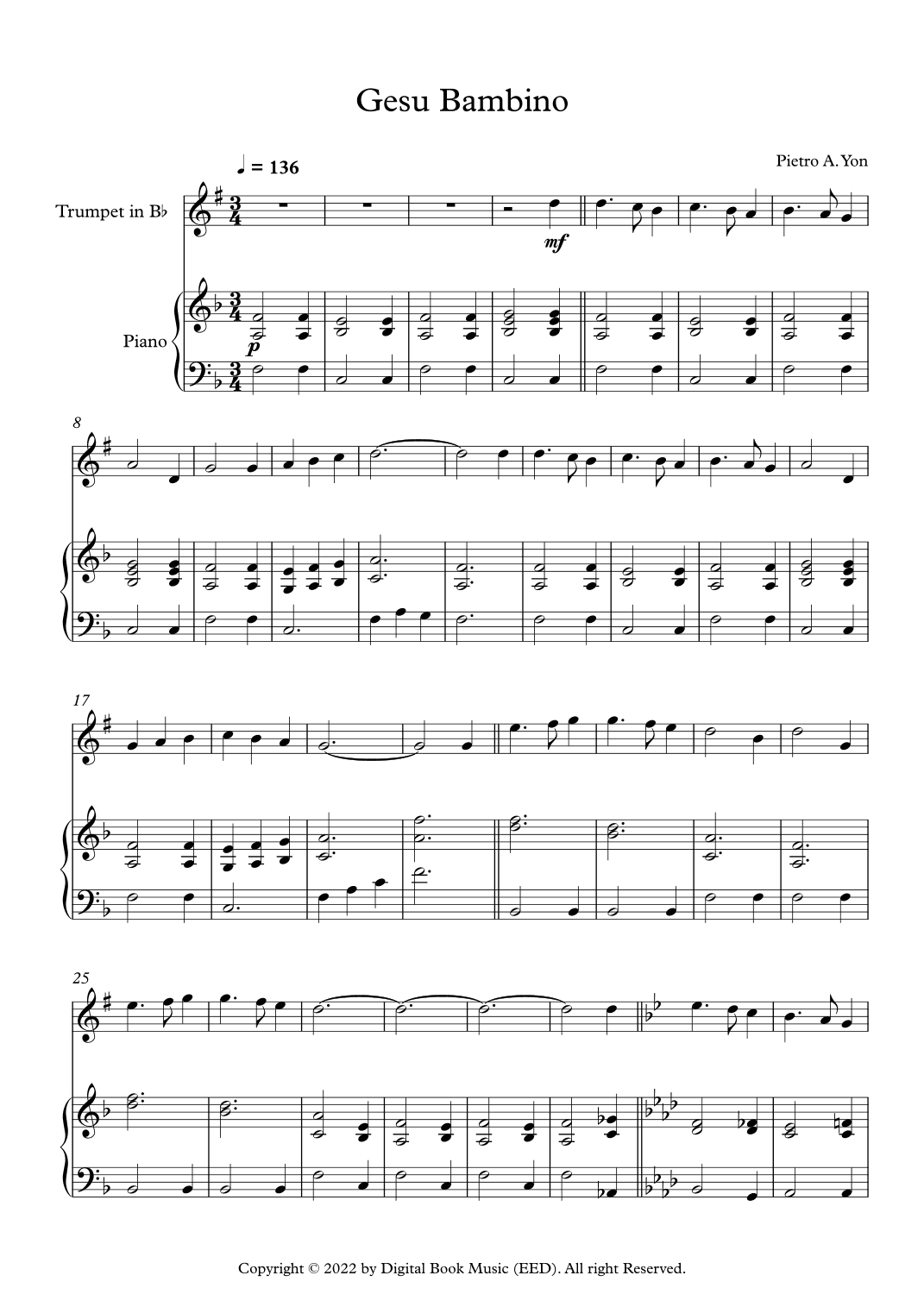 Gesu Bambino (The Infant Jesus) - Pietro A. Yon (Trumpet + Piano) (arr. Digital Book Music)