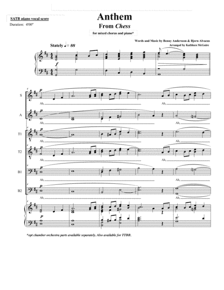 Anthem (from Chess) (arr. Kathleen McGuire)