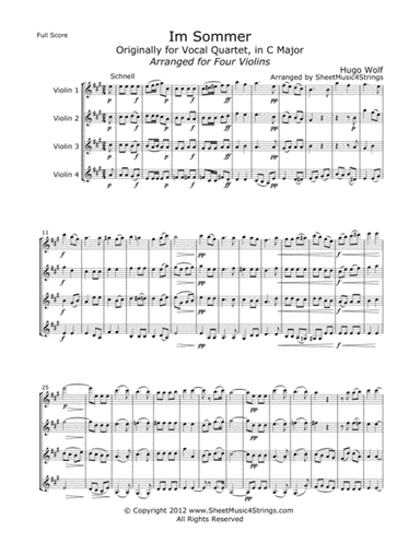 Wolf, H. - Im Sommer for Four Violins (arr. Linda M. Scott)