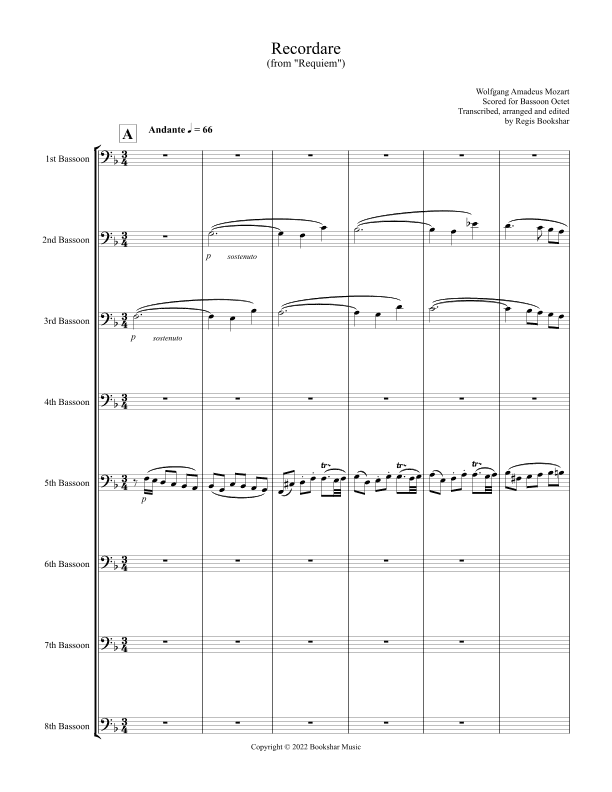 Recordare (from "Requiem") (F) (Bassoon Octet) (arr. Regis Bookshar)