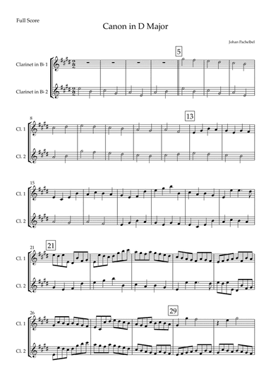 Canon in D Major (Johann Pachelbel) for Clarinet in Bb Duo (arr. Fabio Britto)