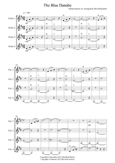The Blue Danube for Violin Quartet (arr. David Burndrett)