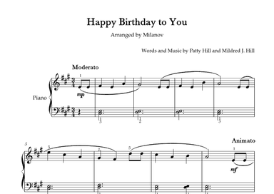Happy Birthday to You Piano in A Easy Intermediate Fingering (arr. Milanov)
