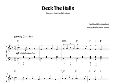 Deck The Halls (easy-intermediate piano) (arr. Bernardo Pereira)