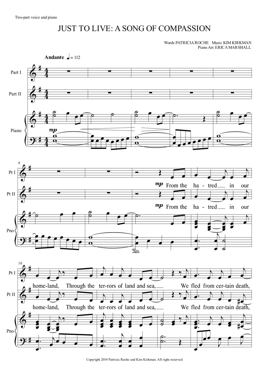 Just to Live: a Song of Compassion for two-part choir and piano