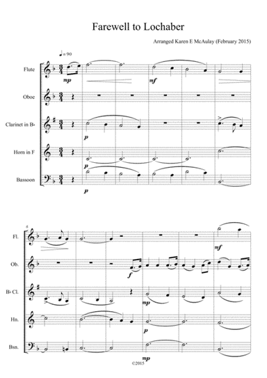 Farewell to Lochaber - Scottish folktune arranged for wind quintet (arr. Karen E McAulay)