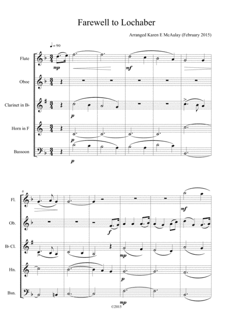 Farewell to Lochaber - Scottish folktune arranged for wind quintet (arr. Karen E McAulay)