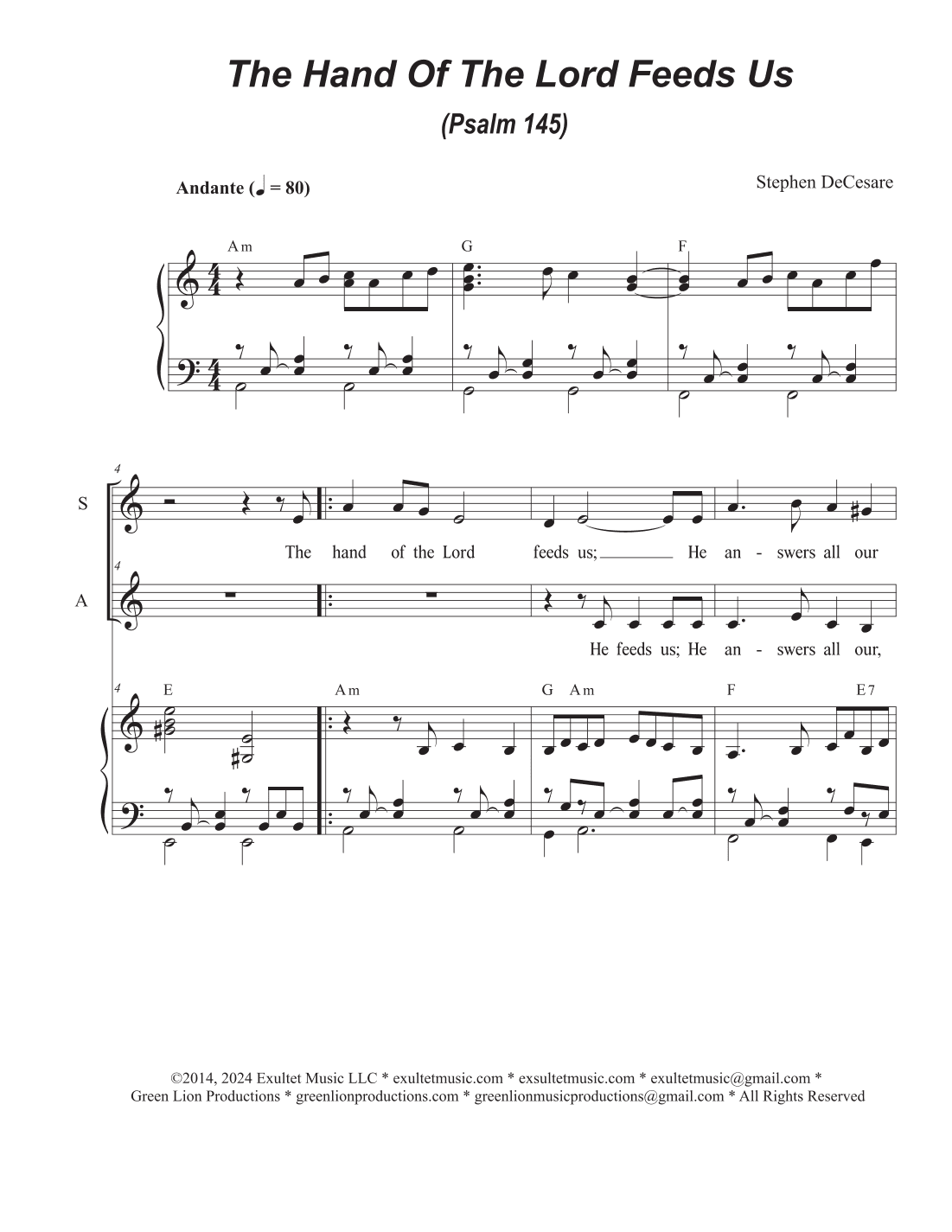 The Hand Of The Lord Feeds Us (Psalm 145) (2-part choir - (SA)