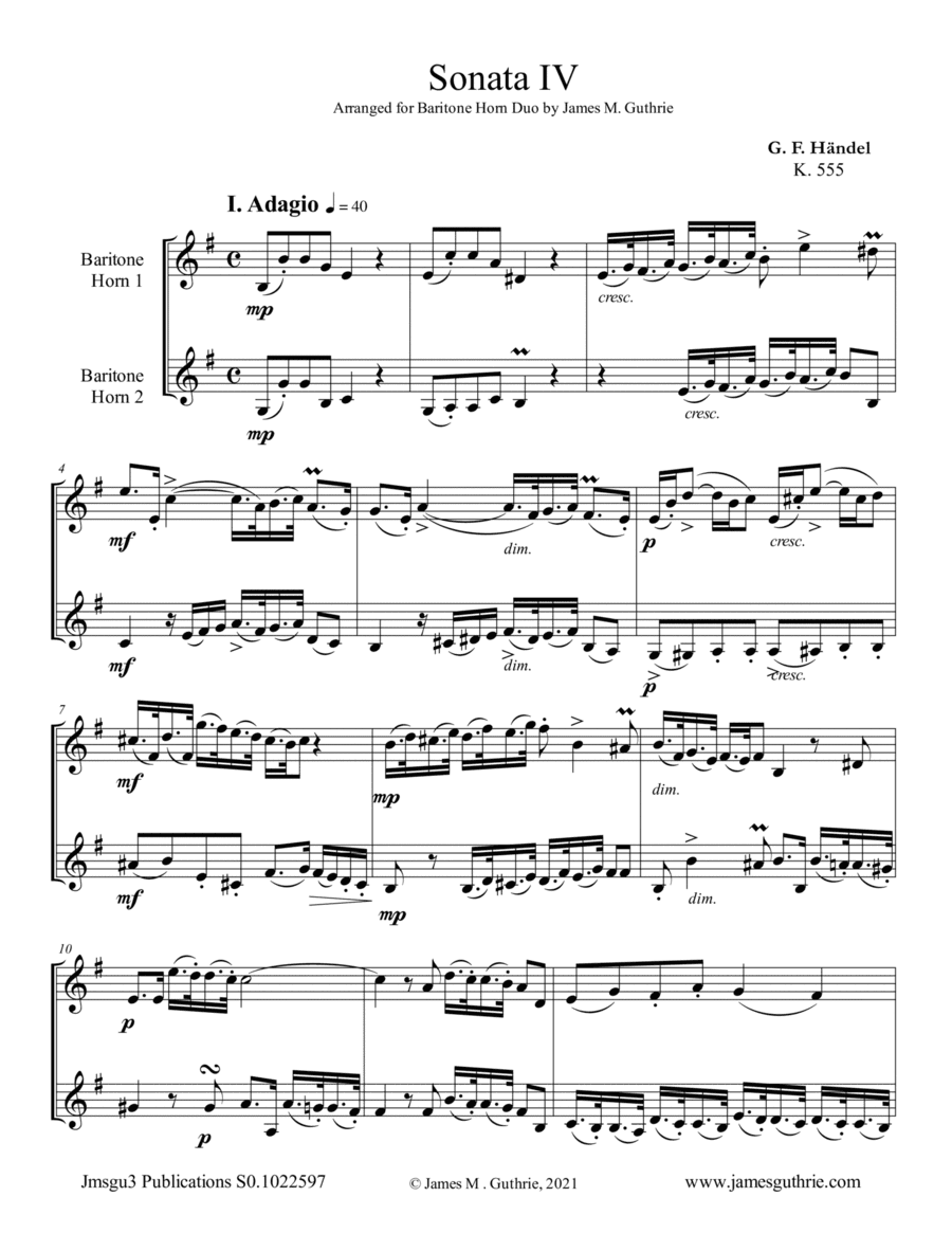 Handel: Sonata No. 4 for Baritone Horn Duo (arr. James M. Guthrie)