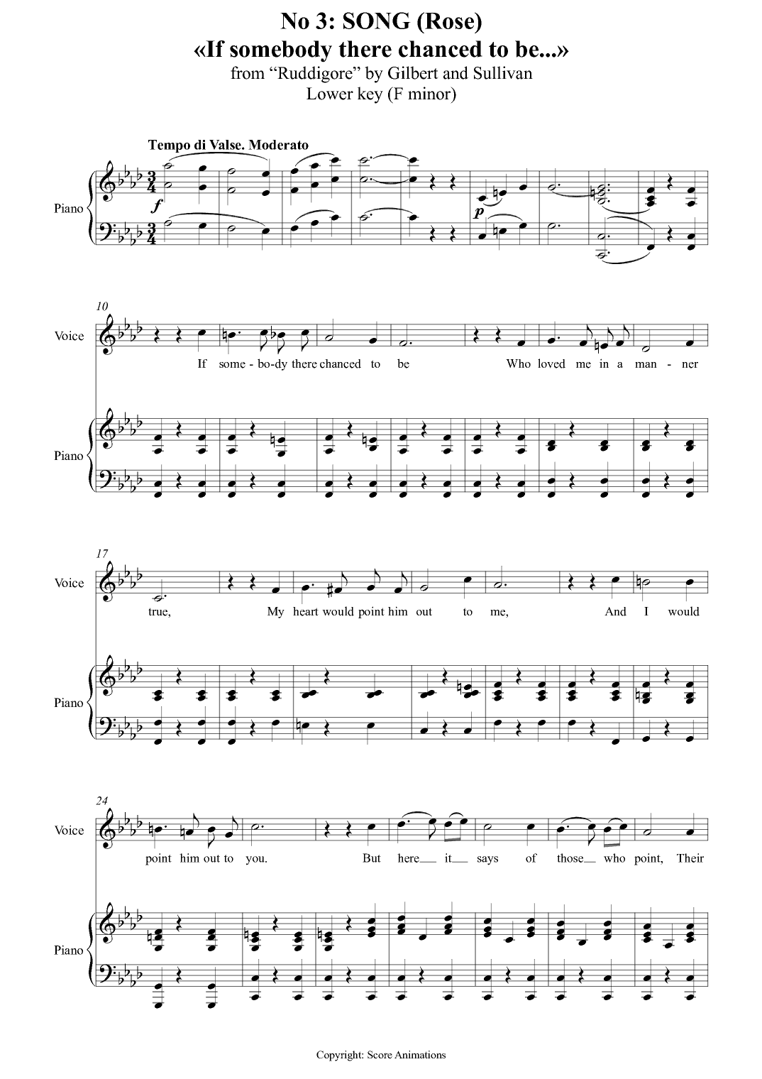 Rose’s Song («If somebody there chanced to be...») from “Ruddigore” Lower key Fmin (arr. Score Animations)