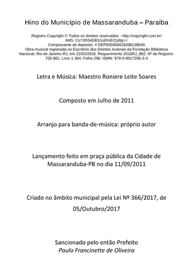 Hino Municipal de Massaranduba - PB