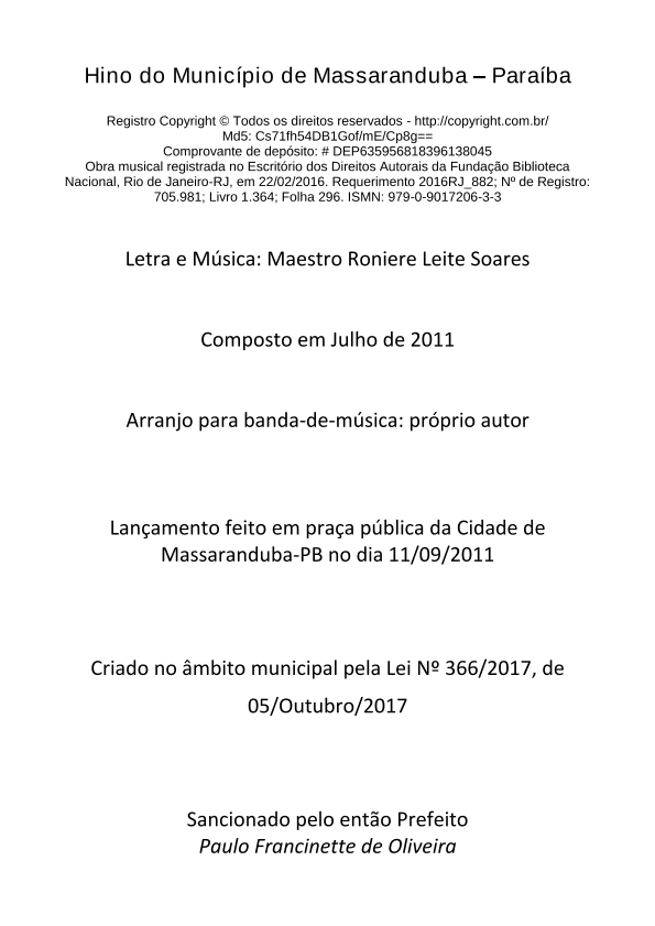 Hino Municipal de Massaranduba - PB