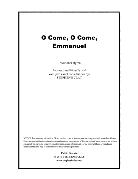 O Come, O Come, Emmanuel - Lead sheet arranged in traditional and jazz style (key of Em) (arr. Stephen Bulat)