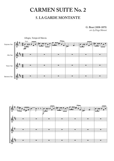 The Rising Guard from "Carmen Suite No. 2" for Saxophone Quartet (arr. Diego Marani)