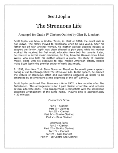 The Strenuous Life (Clarinets) (arr. Glen D. Lienhart)