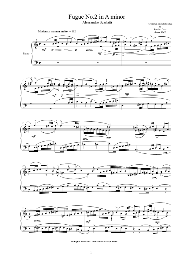 Scarlatti - Fugue No.2 in A minor for Piano (arr. Santino Cara)