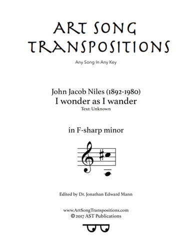 I Wonder As I Wander (arr. ArtSongTranspositions.com)