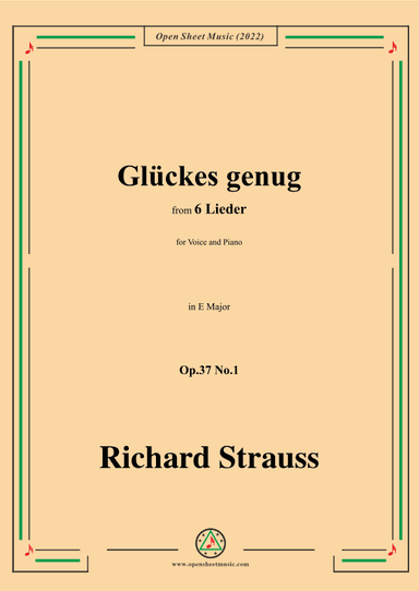 Richard Strauss-Glückes genug,in E Major,Op.37 No.1 (arr. OSM Press)