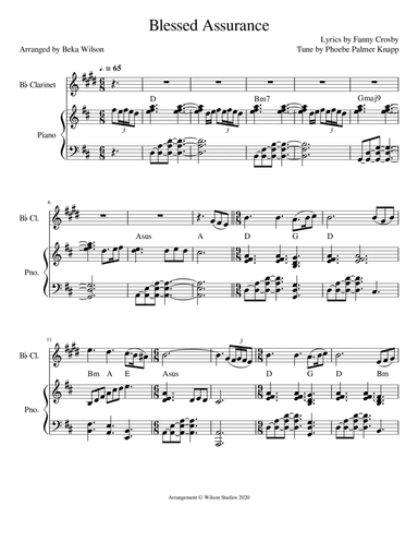 Blessed Assurance--clarinet solo (arr. Beka Wilson)