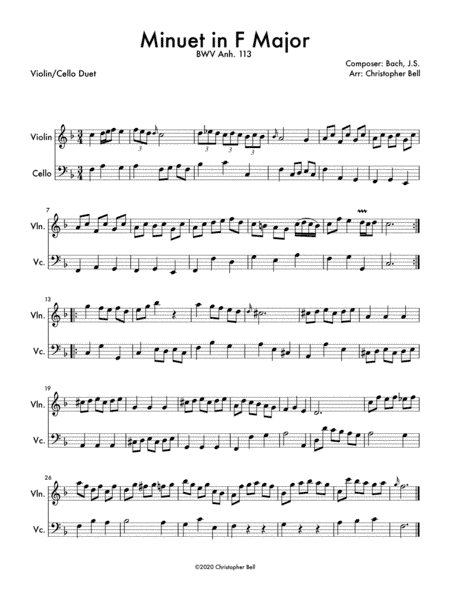 Minuet in F Major (Violin/Cello Duet) (arr. Christopher Bell)