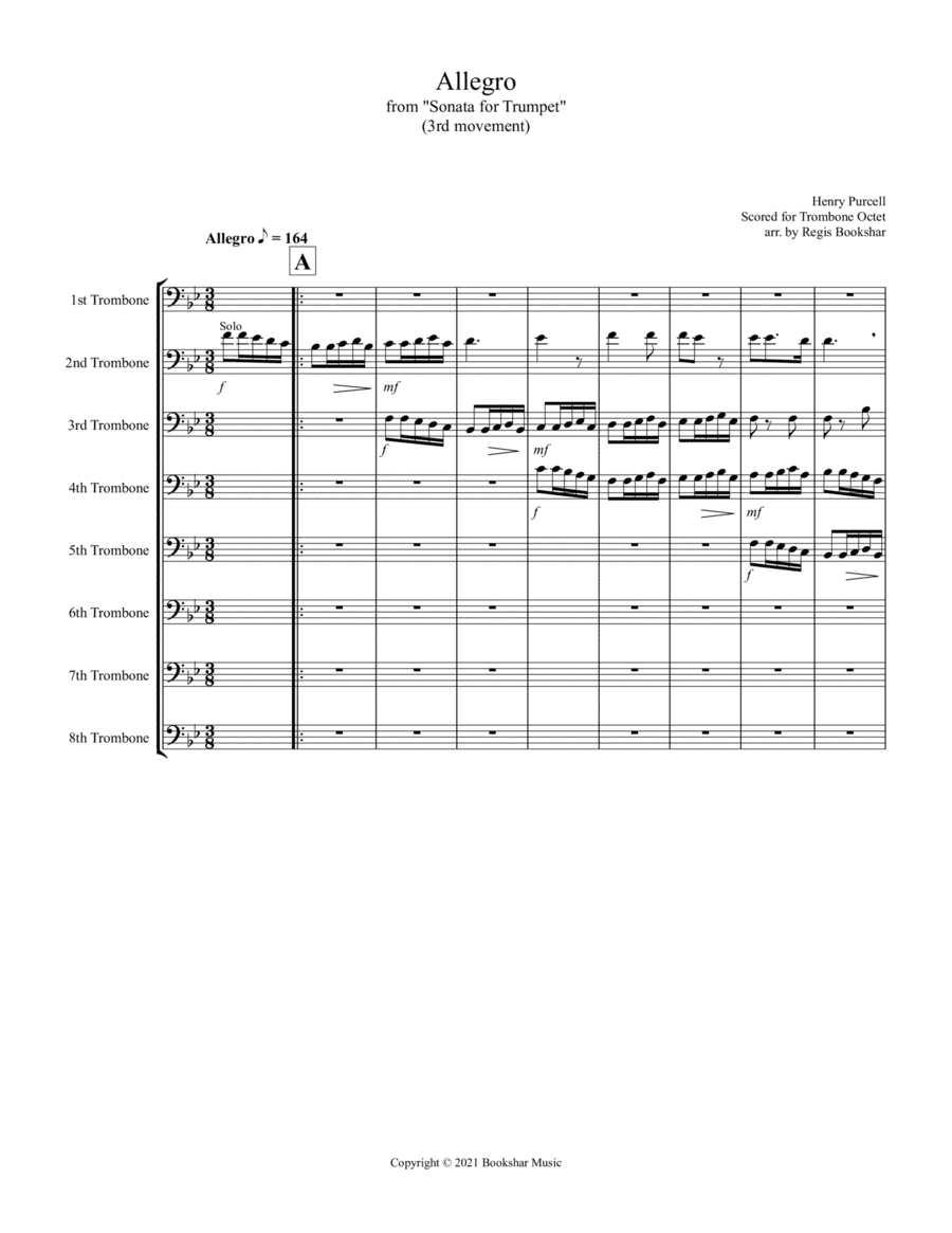 Allegro (from "Sonata for Trumpet") (Bb) (Trombone Octet) (arr. Regis Bookshar)