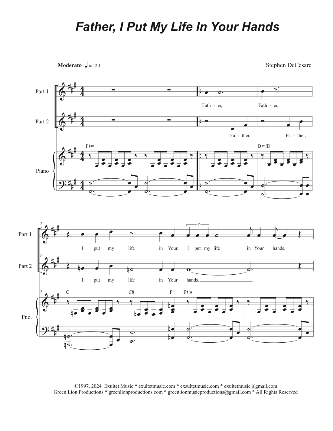 Father, I Put My Life In Your Hands (2-part choir)