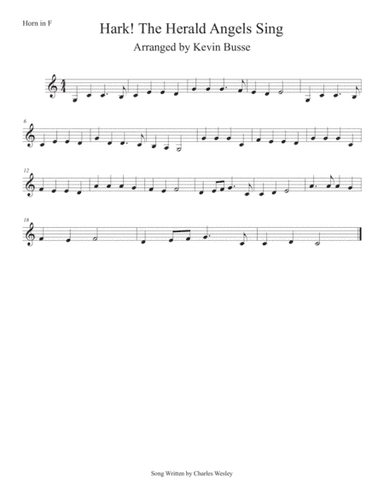 Hark! The Herald Angels Sing (Easy key of C) Horn in F (arr. Kevin Busse)